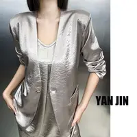 【琉光醋酸款外套】- 长款时尚 银色 轻奢 西服外套