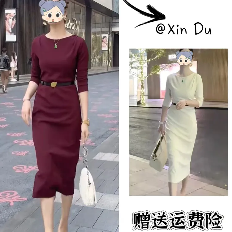 2025秋冬季新款时尚显瘦气质女士网红洋气连衣裙百搭款D23949