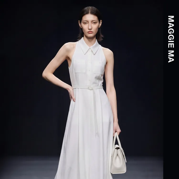 MAGGIE MA马婧设计师款简约翻领无袖连衣裙412D