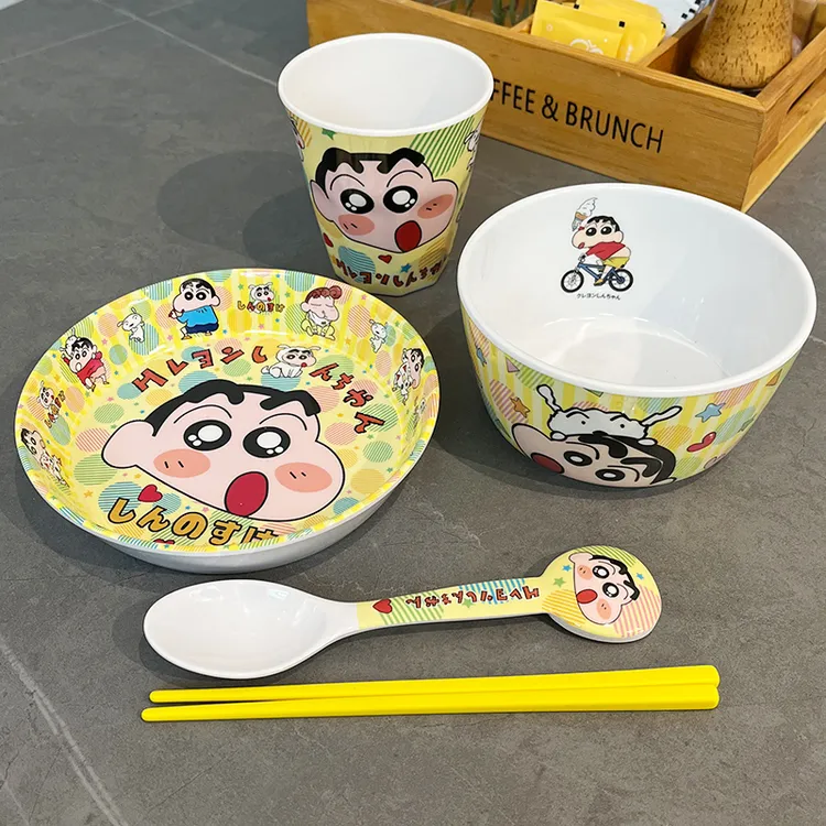 新款蜡笔小新高颜值碗家用可爱餐盘杯勺子筷子儿童学生宿舍干饭碗