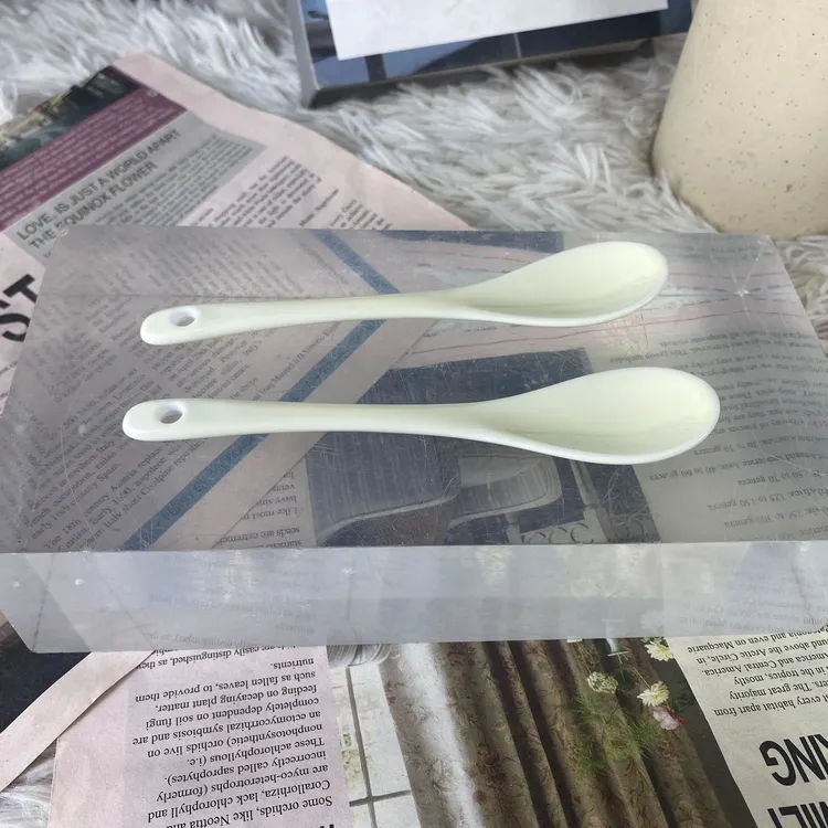 【玲珑专属】陶瓷象牙黄小勺子2个装