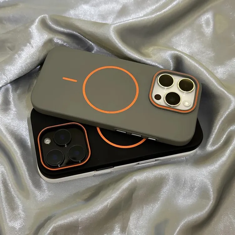 简约撞色镜框适用苹果16promax磁吸手机壳iPhone15防磨防摔14/13
