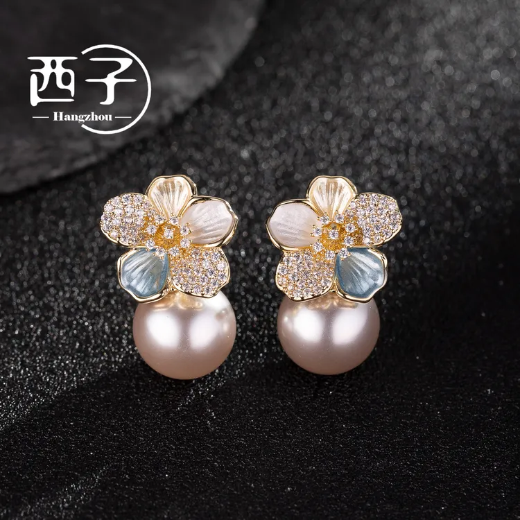 西子饰品镀18K金【花开富贵耳坠】S925纯银针30岁上档次轻奢饰品女