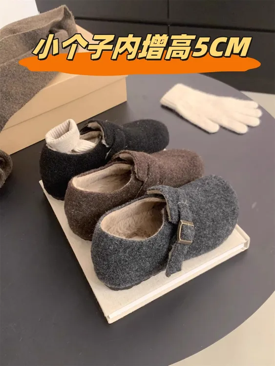 【XIAGUNIANG】毛呢外穿圆头深口冬季保暖学院风小扣件毛毛鞋勃肯鞋