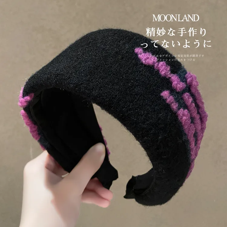 秋冬黑色宽边毛绒发箍高颅顶洋气时尚发卡日常外戴遮白发洗脸头箍