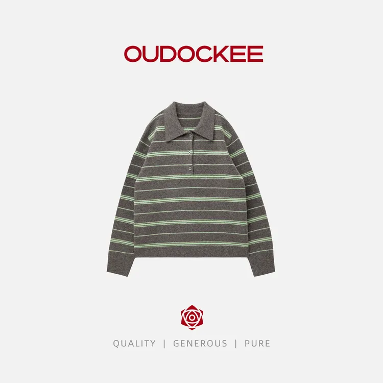 OUDOCKEE 鸥鸥 【绵羊毛】时尚秋季新款气质条纹半开禁 MACG655T