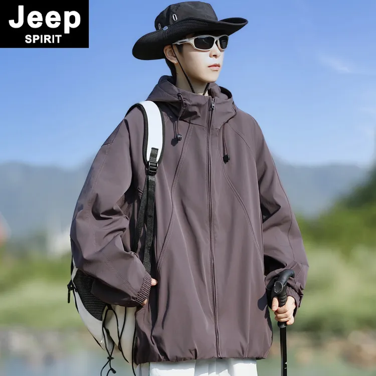 JEEPSPIRIT连帽冲锋衣男款秋季美式休闲潮流外套早秋户外防风夹克