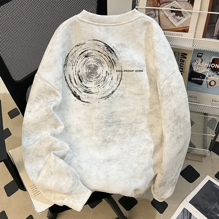 美式高街重磅无帽中山卫衣男hiphop小众百搭潮流设计感上衣秋季款