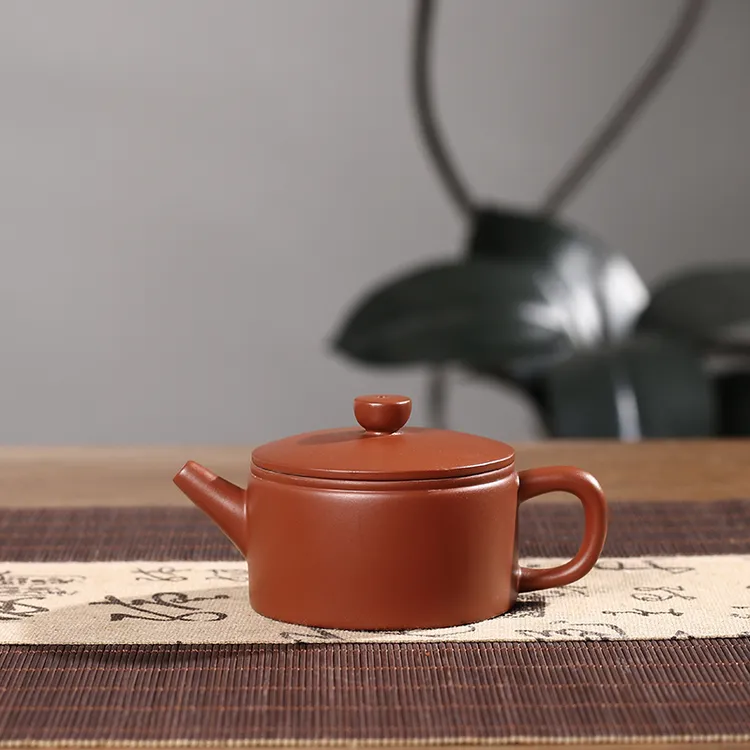 潮州功夫茶手拉壶朱泥扁汉瓦大口泡茶陶壶三杯工夫茶壶朱泥手工壶