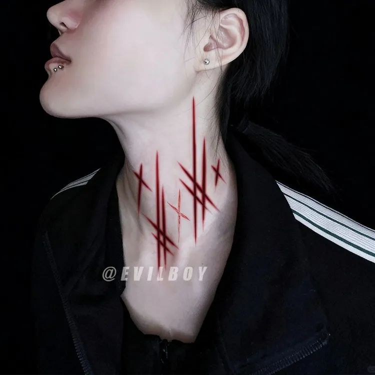 万圣节新款伤疤仿真纹身彩色妆容持久辣妹恐怖cos疤痕贴水洗男女