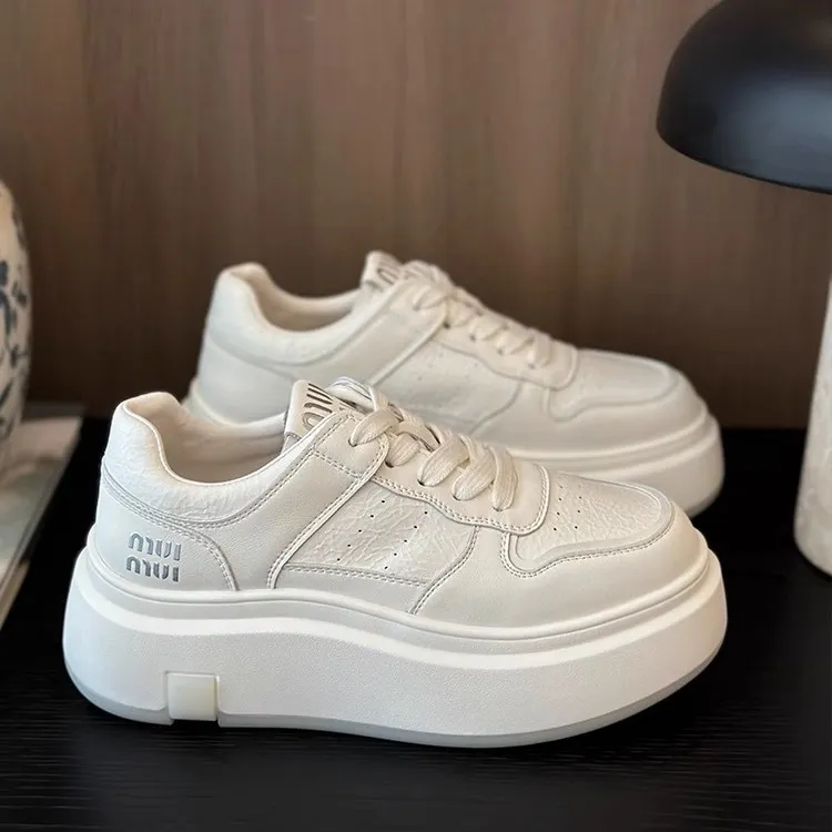 牛皮版小个子内增高鞋2025新款百搭运动休闲鞋真皮厚底小白鞋女鞋