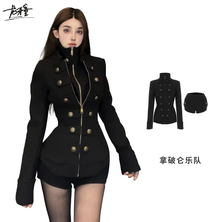 龙牙童推荐【拿破仑乐队】秋冬复古名媛套装欧美显瘦黑色收腰外套
