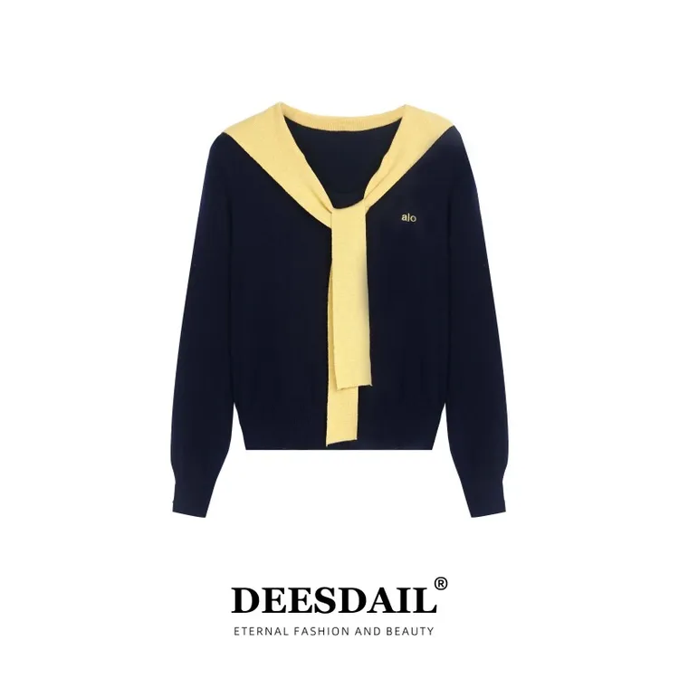 【207】DEESDAIL藏青色海军领拼色上衣知性女针织衫Y519
