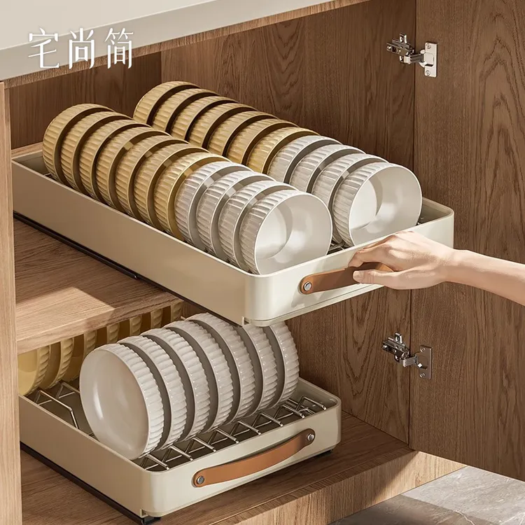 抽屉式不锈钢橱柜拉篮碗架厨柜内抽拉式收纳盒置物架碗碟架沥水架