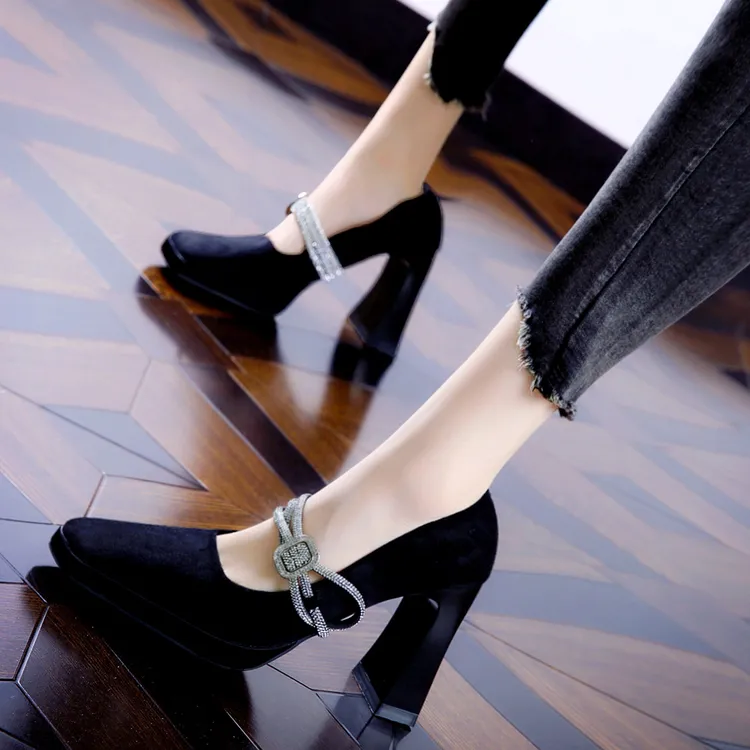 9CM[已开价]宴会超高跟鞋女春夏季公主风水钻方头粗跟单鞋X2937-3