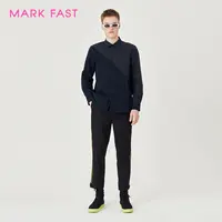 MARKFAST设计师品牌条纹印花拼色合体衬衫男秋M1CFM21280