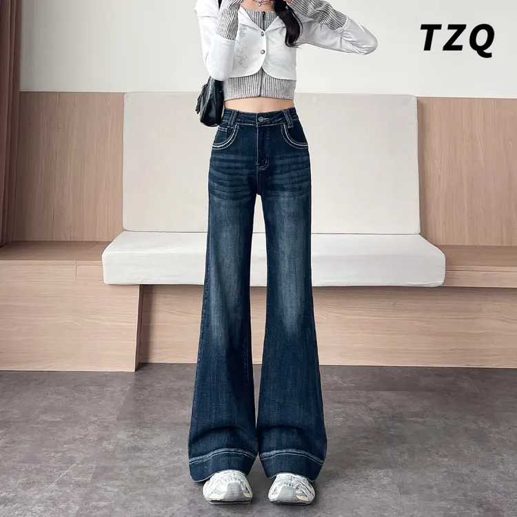 小个子复古微喇牛仔裤女2025秋季新款宽松九分喇叭裤TZQ25101609