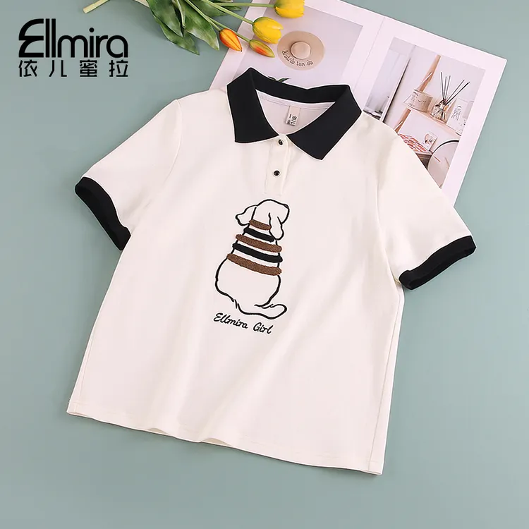 8942女童短袖t恤夏季POLO衫上衣翻领白色2025新款大童洋气学生薄