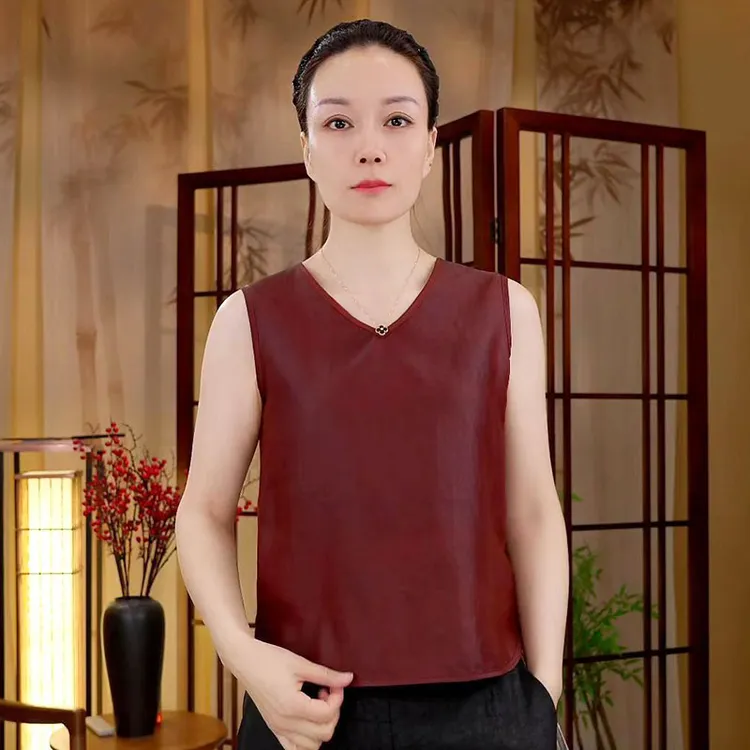 【阿邦香云纱】100%桑蚕丝黒龟老料吊带背心双面穿女装无袖打底小衫