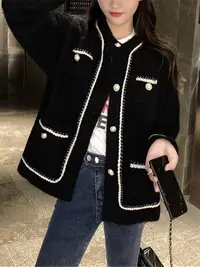D61新款小香风针织衫法式短款小上衣毛衣女开衫