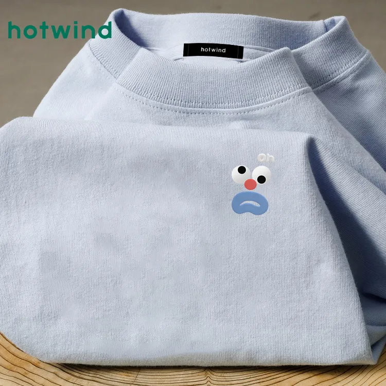 Hotwind/热风夏季纯棉短袖情侣卡通趣味印花t恤男女潮牌宽松半袖