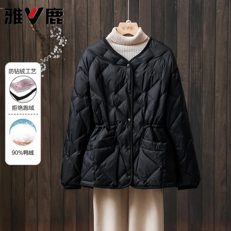 雅鹿2025冬季新款轻薄羽绒服女短款百搭时尚大码宽松休闲韩版外套