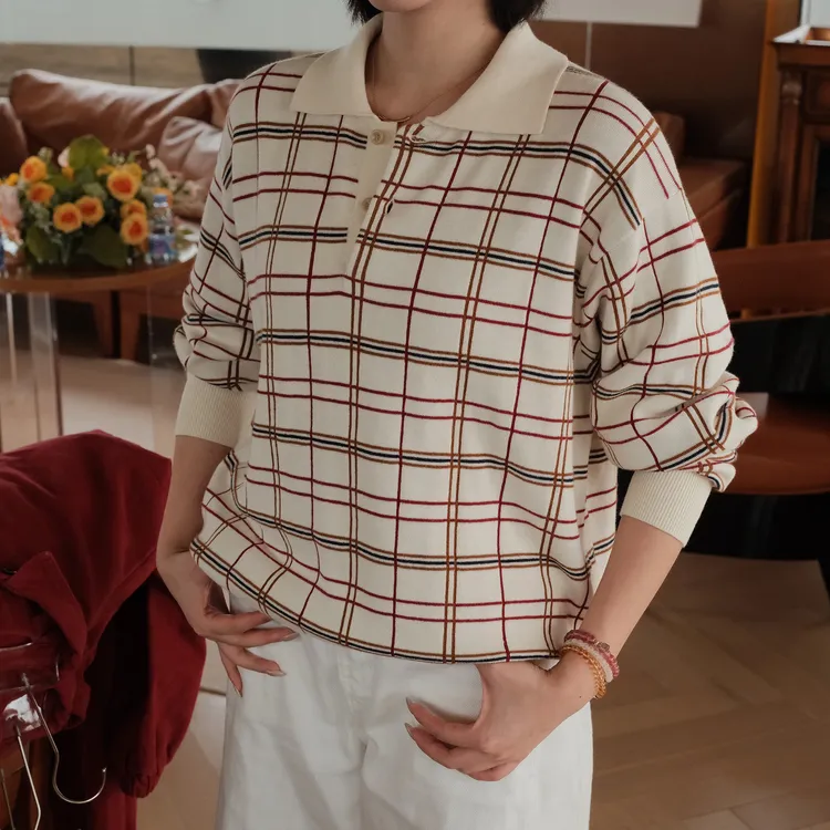 seasonmark新款上新初秋米杏格子针织POLO衫商务休闲百搭男女同款
