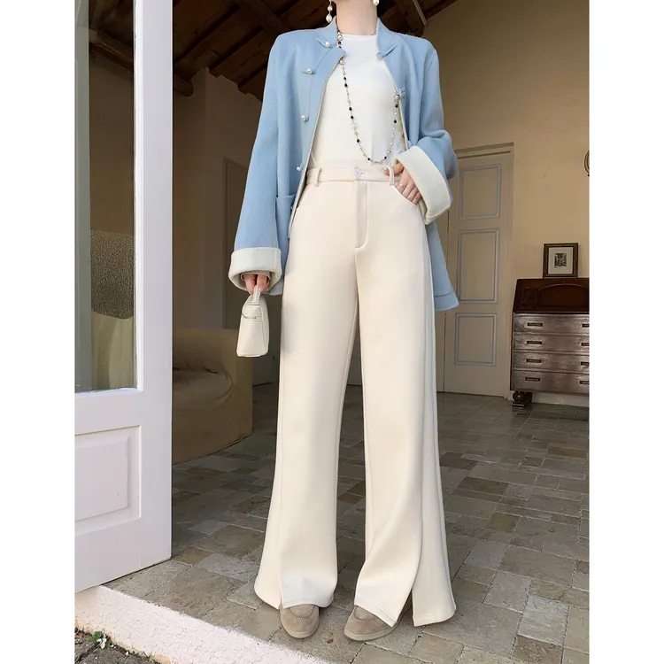 PRASE·噜【气质女神】微胖显瘦宽松高腰加绒微喇开叉休闲裤PR508C63