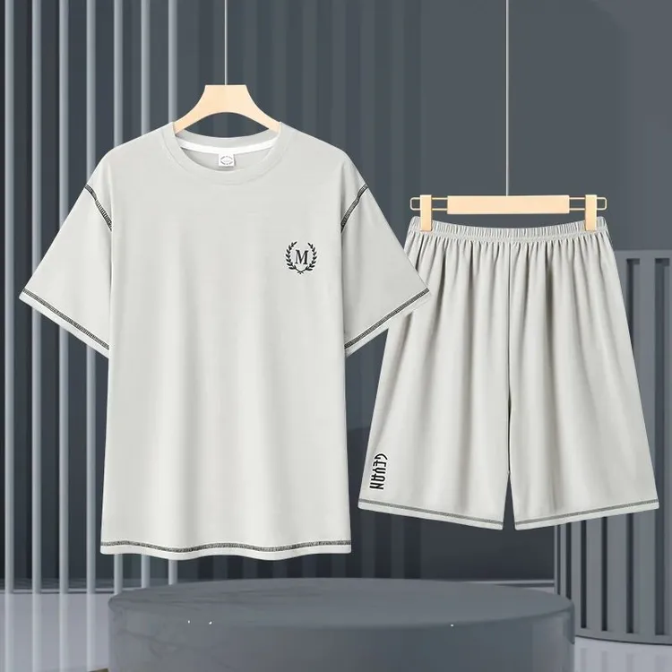 夏天莫代尔男士睡衣男款夏季冰丝宽松简约薄款透气时尚家居服套装