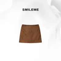SMILEME【栗色暖调】秋季新款极简风绒面气质感半身短裙R5362001