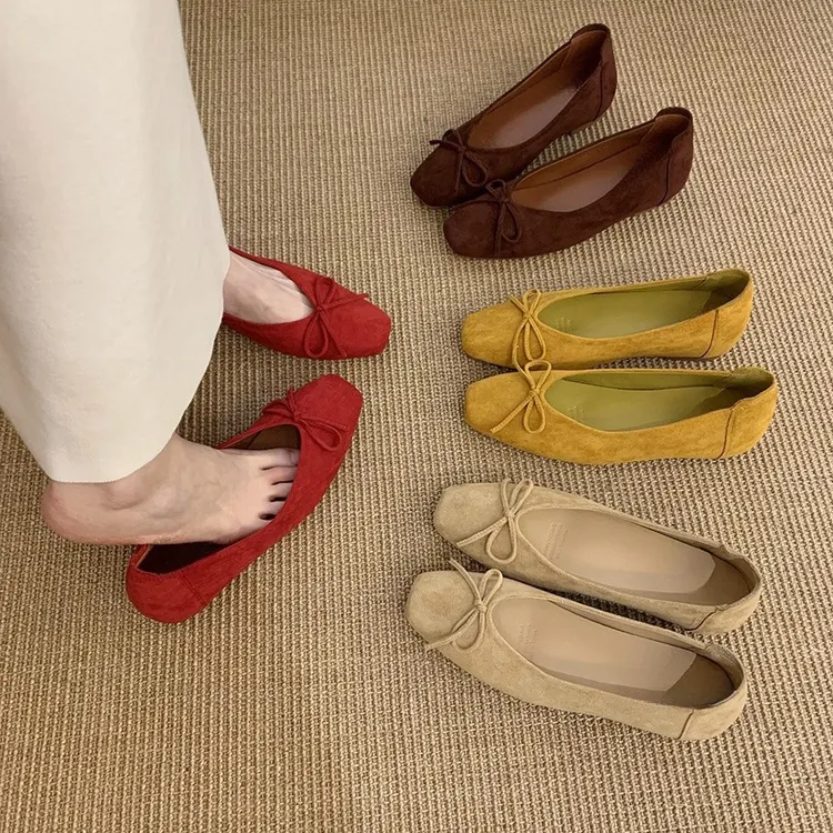 UHCK内增高方头法式红色蝴蝶结单鞋女鞋子2025新款春季百搭温柔通