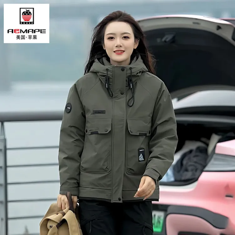 冬季情侣款工装外套羽绒服男女同款白鸭绒外套2025新款工装夹克服