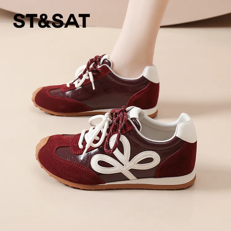 星期六红色德训鞋女士2025秋季新款休闲女鞋复古显脚小百搭阿甘鞋