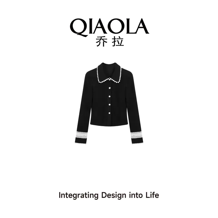 QIAOLA/乔拉【月夜绘梦】春新款针织弹性修身设计显瘦百搭上衣预售