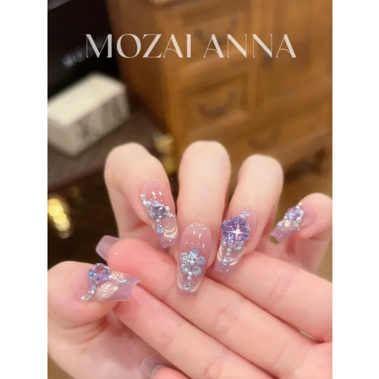 茉哉I专属【琉璃紫】纯手工定制美甲婚甲拆卸穿戴甲S0882