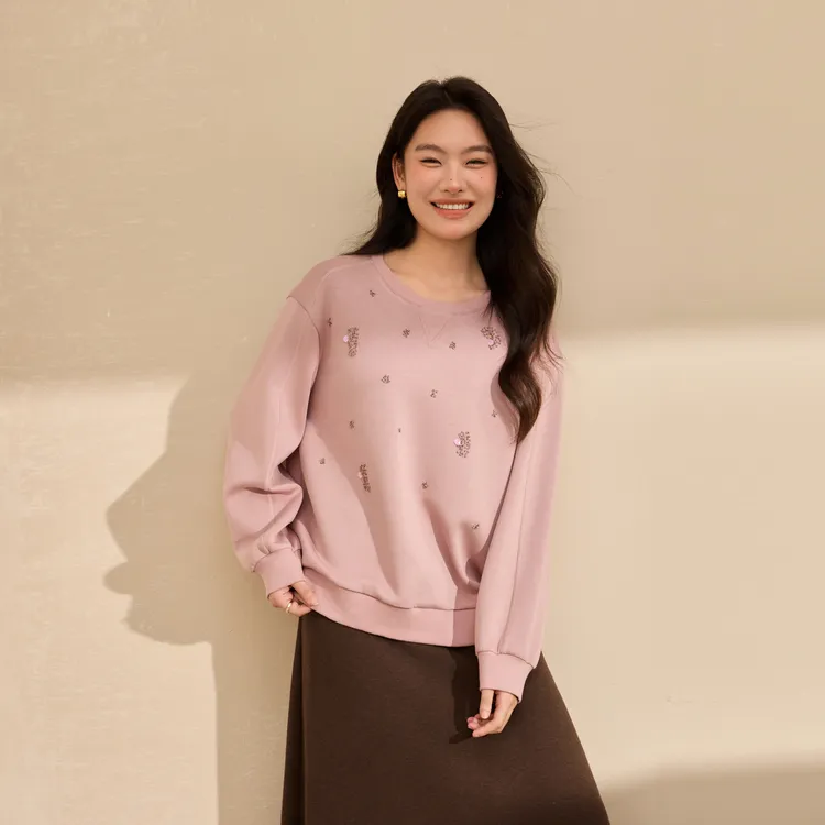 【钉珠洋气套头卫衣】纤莉秀大码女装休闲时尚潮流气质圆领QK3320