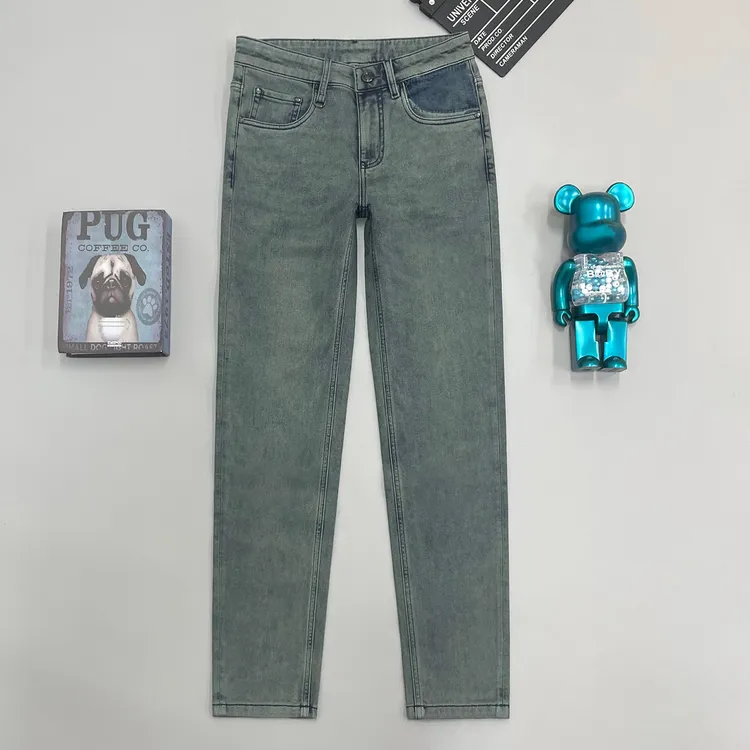 高档四季款男士牛仔裤重工微弹修身小直筒裤做旧百搭时尚长裤