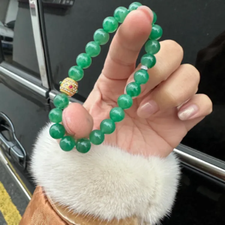 蛇年必备，满绿独龙玉手串富贵