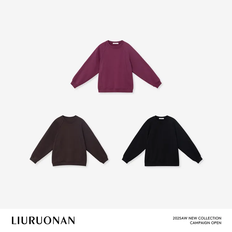 LIURUONAN 25FL【橄榄球卫衣】纯色极简解构秋季圆领长袖宽松上衣女