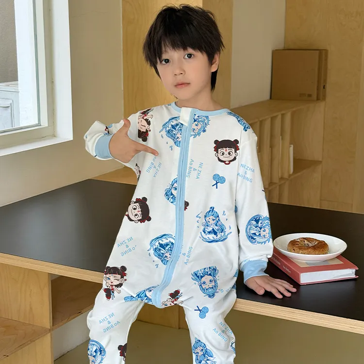 男童睡袋秋冬奥特曼纯棉儿童防着凉连身护肚宝宝男孩新款连体睡衣