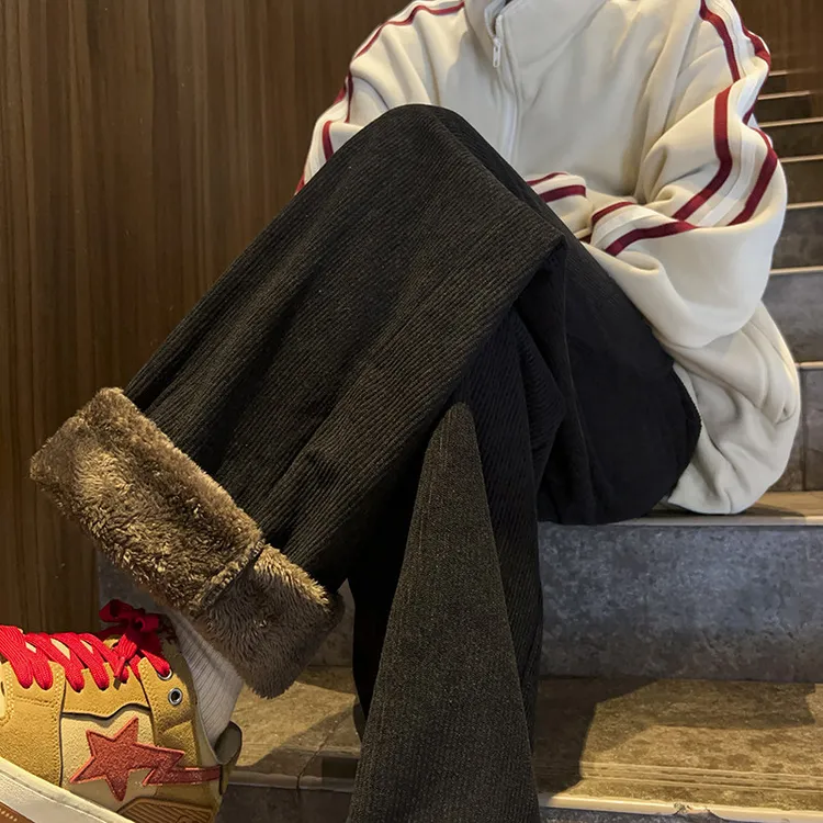 400g重磅灯芯绒裤子男冬季潮流直筒休闲裤宽松保暖加绒加厚卫裤