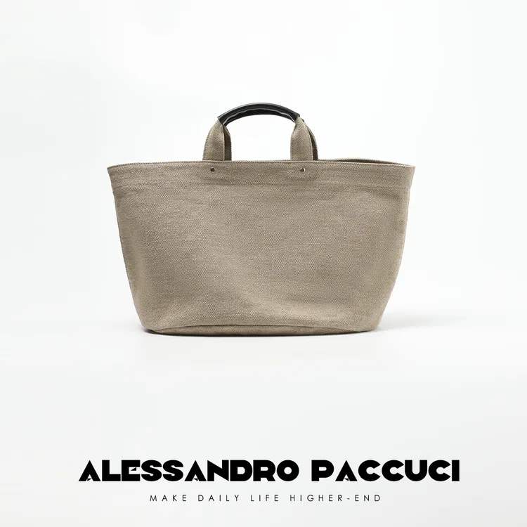 AP洛哥42034BT 麻布+牛皮混纺 简约高级大容量时尚百搭手提包