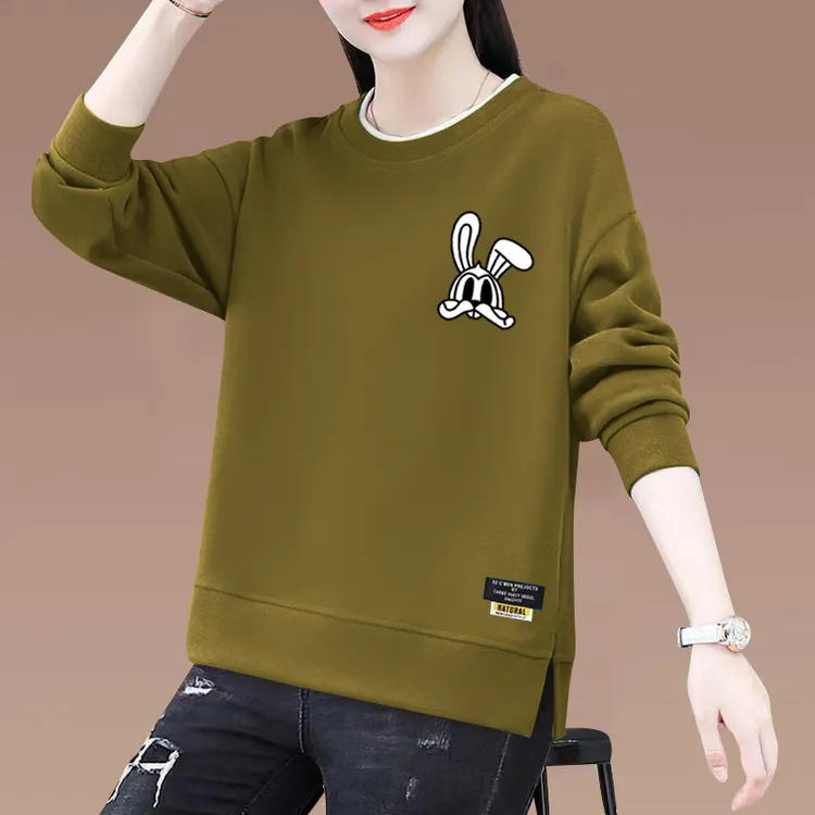 2025小众韩版大码女士洋气宽松假两件秋冬加绒加厚卫衣女妈妈款潮