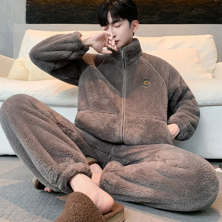 【蓄热保暖】秋冬天可外穿法兰绒睡衣男士宽松休闲雪花绒家居服套装