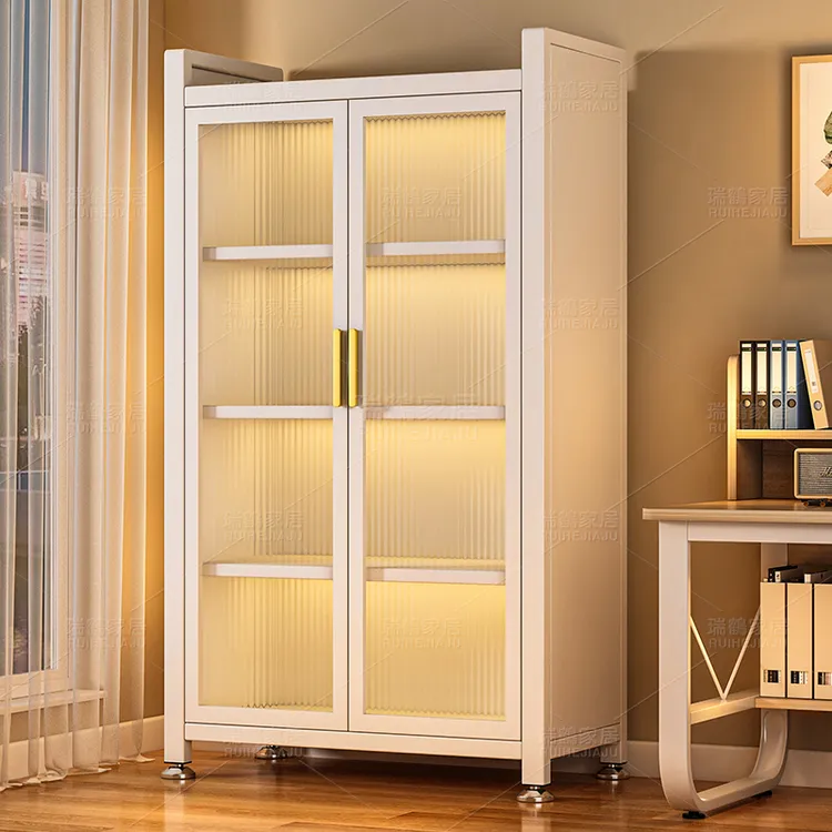 家用落地一体防尘展示柜客厅书架书房铁皮收纳储物柜铁皮柜储物柜