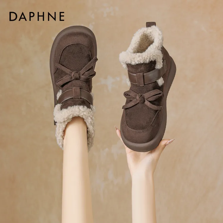 达芙妮厚底高帮棉鞋女2025新款冬季外穿百搭复古港风加绒雪地靴子