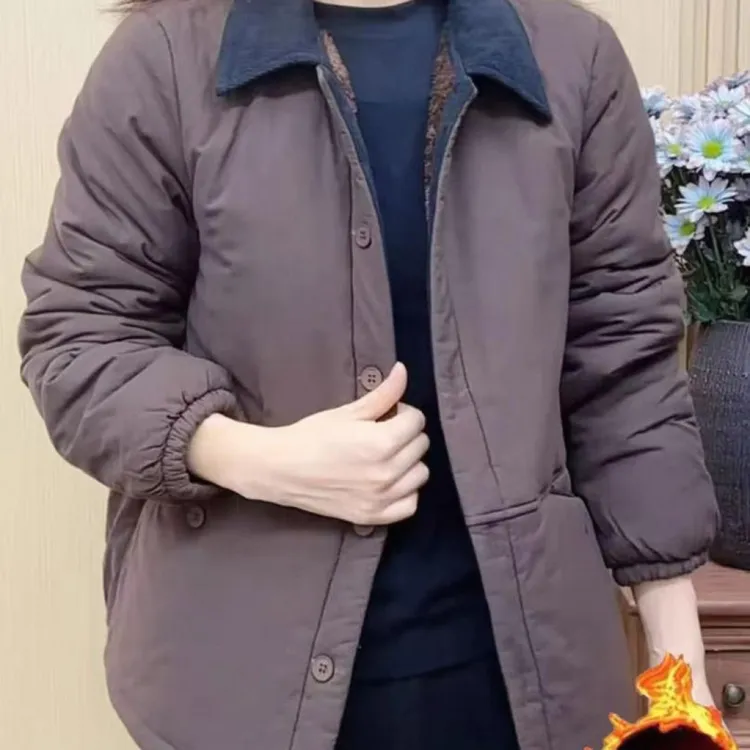 2025秋冬新款加绒休闲百搭宽松版棉衣保暖外套气质时尚女装