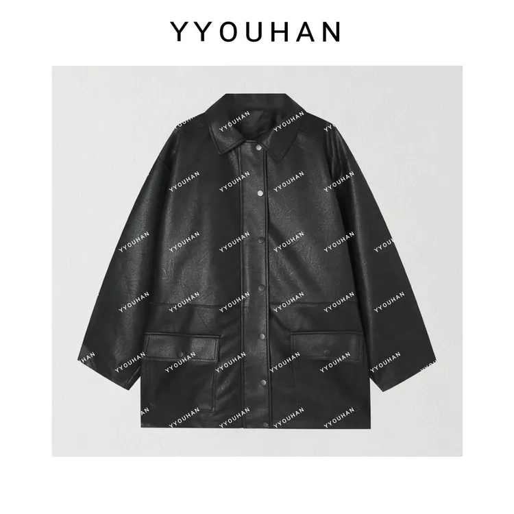YYOUHAN 2025新款【头版日报】POLO领风衣款显瘦百搭皮衣 2508C4584