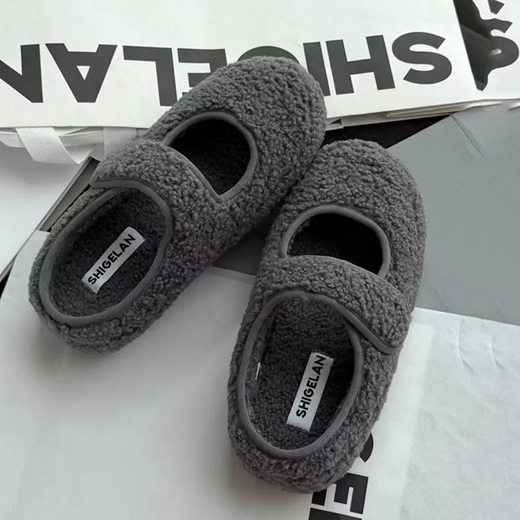 诗歌兰厚底增高玛丽珍鞋女2025冬新款魔术贴防滑加绒棉鞋子55369