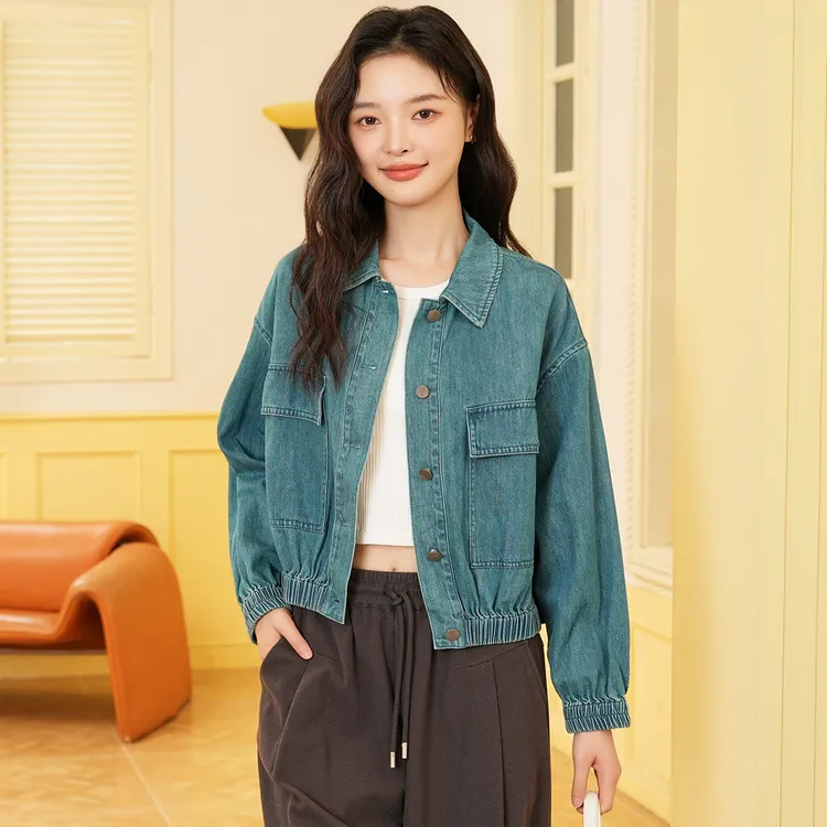 费依摩登复古外套女25初秋新款水洗工艺工装风时尚百搭牛仔短上衣
